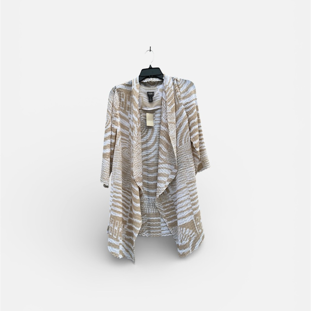 Travelers collection by Chicos open front cardigan Sz 1 M Canella tan 3/4 sleeve